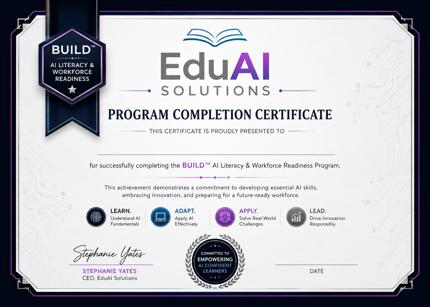EduAI Solutions BUILD™ Program Completion Certificate